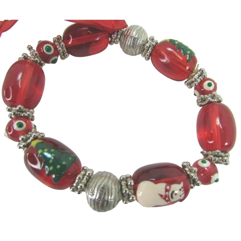 Christmas Snowman Bracelet Red Handmade Jewelry Beaded Bracelet 46154